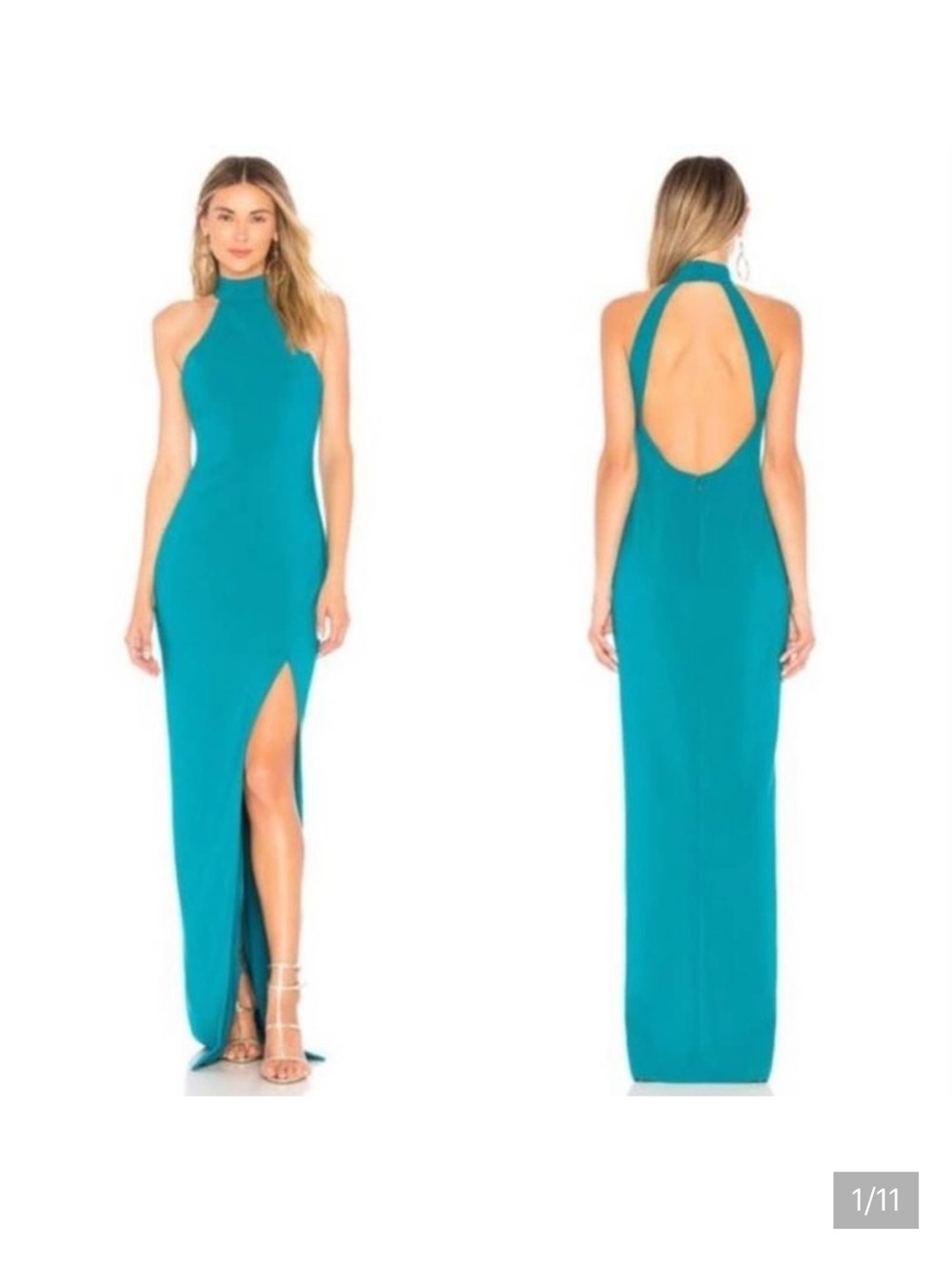 REVOLVE Teal High-Neck Open-Back Maxi Dress with Thigh Slit
